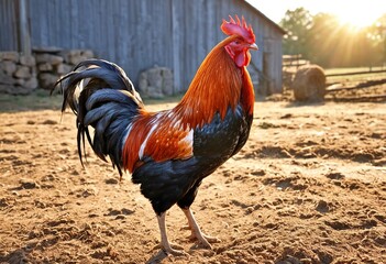 Regal Rooster Crowned with Sunset Rays
