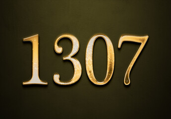 Old gold effect of 1307 number with 3D glossy style Mockup.