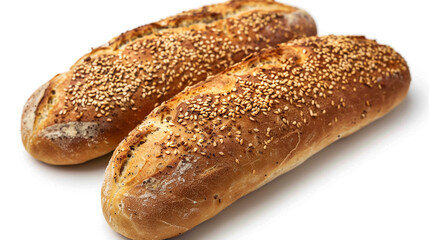 Egyptian Bread with Bran Two loaves aish baladi isolated on white background top view