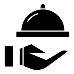 Fototapeta premium Waiter hand holding cloche serving plate icon for food apps and websites