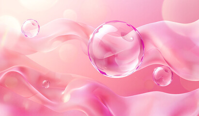 transparent gel pink bubbles, skin cells, hyaluronic acid