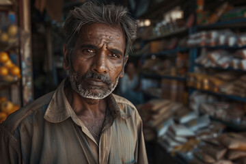 Close view of senior indian man worker
