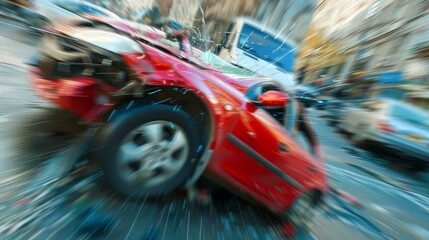 Car crash on the road with blurred background