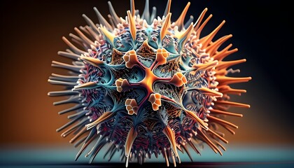 Hyper Detailed 3D Render of Microscopic Virulent Pathogen with Spiny Capsid and Complex Genomic Structure