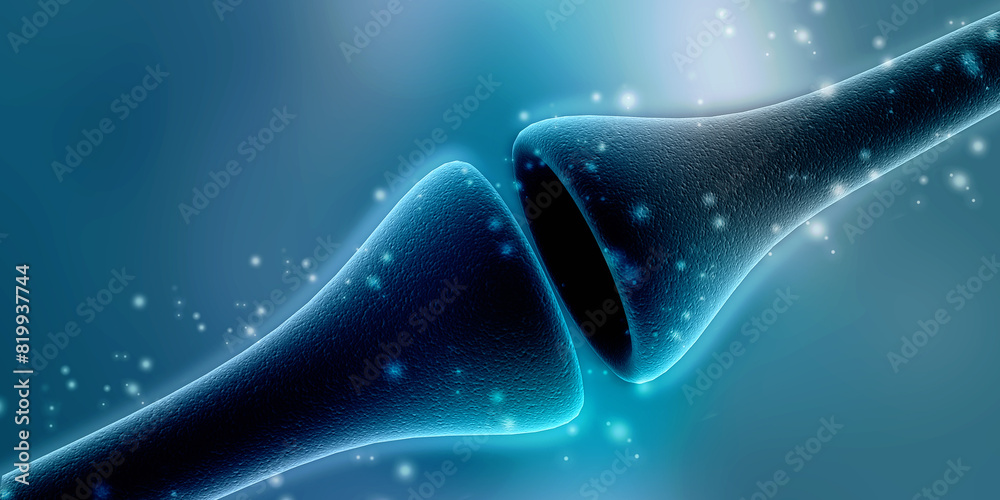 Wall mural 3d rendering synapse and neuron cells sending electrical chemical signals