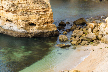 Marina Beach (Praia da Marinha) in Lagoa, Faro District, Algarve, Southern Portugal. Algarve...