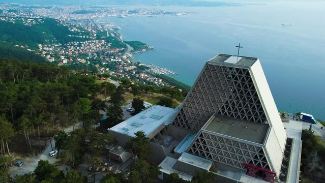 Trieste, Santuario di Monte Grisa, Italy. Aerial View