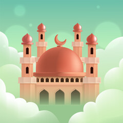 a drawing of a mosque with a red dome and a red dome