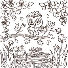 coloring book page of a cute bird for kids 
