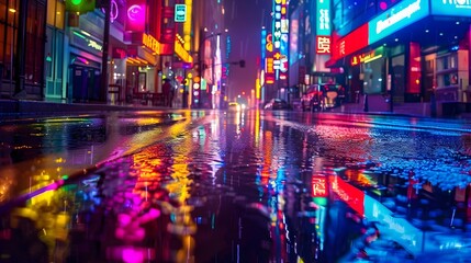 Rain-Soaked Streets Radiate Ethereal Glow from Neon Lights