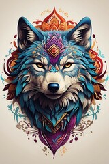 A Captivating Tribal Tattoo Logo Combines a Lone Wolf's Elegance with Intricate Mandala Art