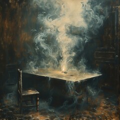 Image of a table with smoke coming out of it, high quality, high resolution