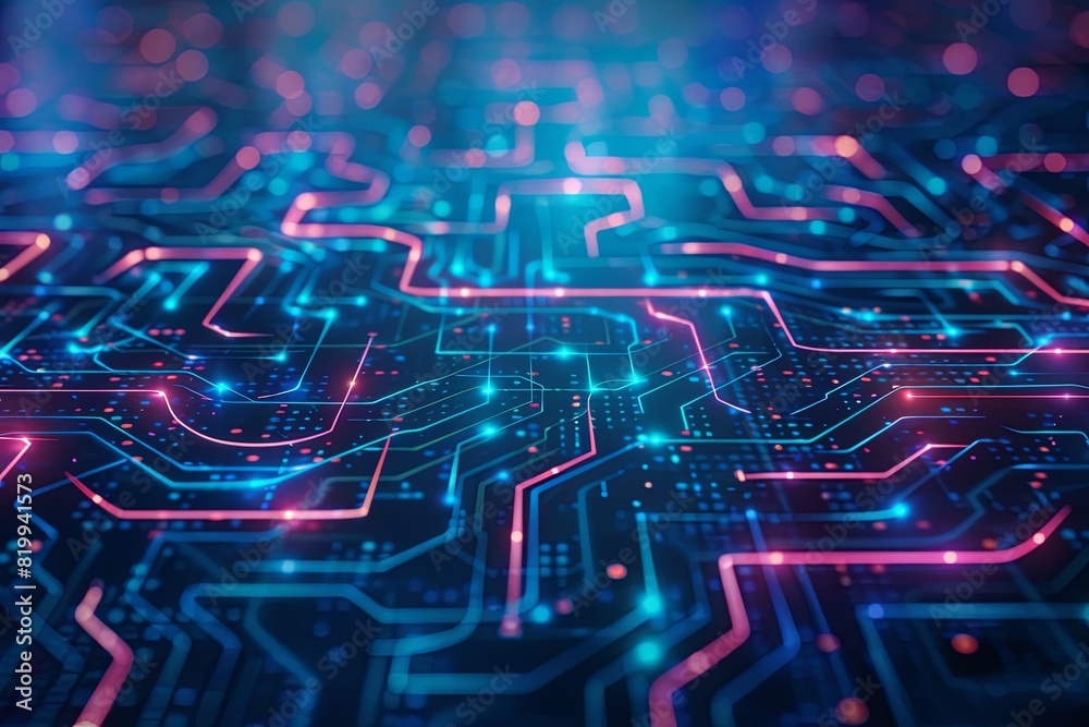 Poster detailed view of a computer circuit board showing intricate pathways and components