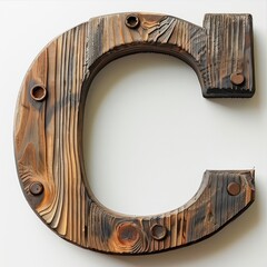 c capital letter with wood texture on a white background