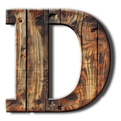 d capital letter with wood texture on a white background