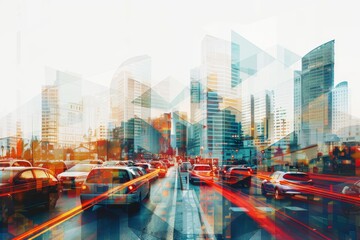 City background. Double exposure 