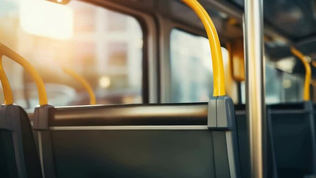 A bus with a yellow pole on the side