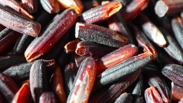 Riceberry rice: Nature's masterpiece. Each grain, a mesmerizing blend of deep purples and hints of red, glistens like tiny black pearls, promising a journey of rich flavors and vibrant textures.
