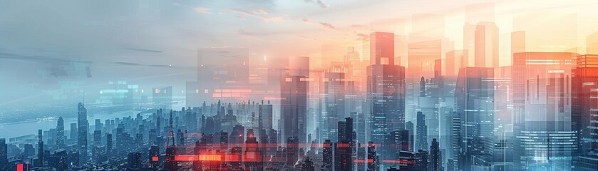 Obraz premium A futuristic city with buildings finished in shimmering silver, side view, modern architecture, digital tone, Triadic Color Scheme