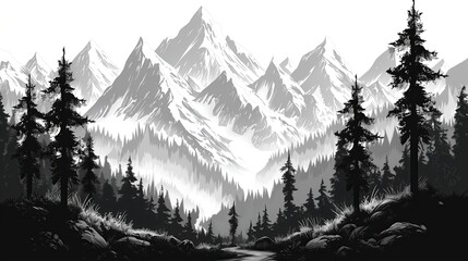 Fototapeta premium Majestic Mountain Range: Towering peaks rise against the backdrop of a clear sky. generated AI