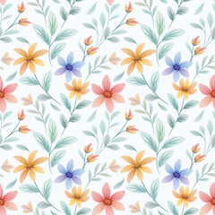 Colorful blooming flowers seamless pattern for fabric textile wallpaper gift wrapping paper background.