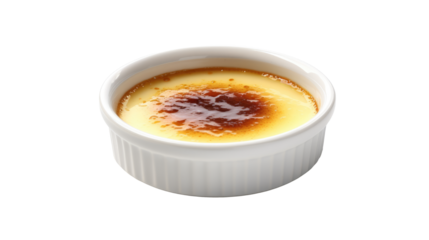 Creme Brulee on white isolated on clear png background and transparent background. Bakery and pastry concept for cafe and restaurent, AI generative.	