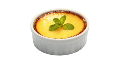 Creme Brulee on white isolated on clear png background and transparent background. Bakery and pastry concept for cafe and restaurent, AI generative.	