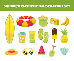 Summer element vector illustration set