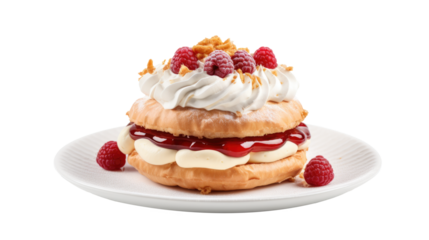 Paris Brest on white isolated on clear png background and transparent background. Bakery and pastry concept for cafe and restaurent, AI generative.	