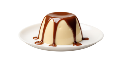 Pudding on white isolated on clear png background and transparent background. Bakery and pastry concept for cafe and restaurent, AI generative.