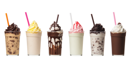 icecream milkshake on white isolated on clear png background and transparent background. food drink and dessert concept for cafe and restaurent, AI generative.	
