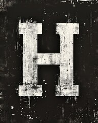 h capital letter, white paint distressed and grunge on a black background