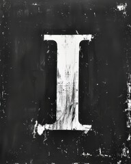 i capital letter, white paint distressed and grunge on a black background

