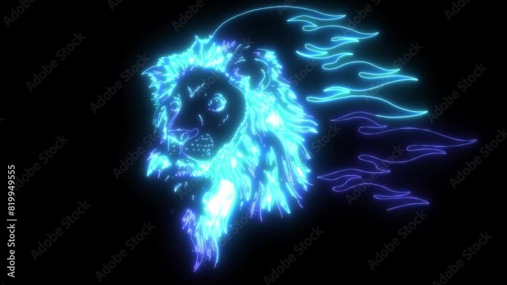 Sticker neon animation of Lion head