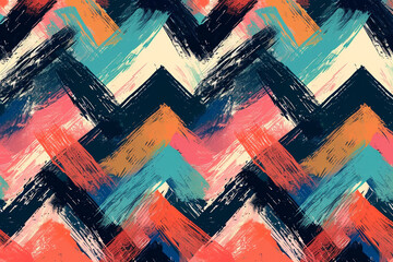 Expressive brush strokes intertwining to create a seamless chevron pattern with a modern twist.