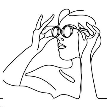 recommend clip art: silhouette of a business woman in sunglasses, one line vector drawing