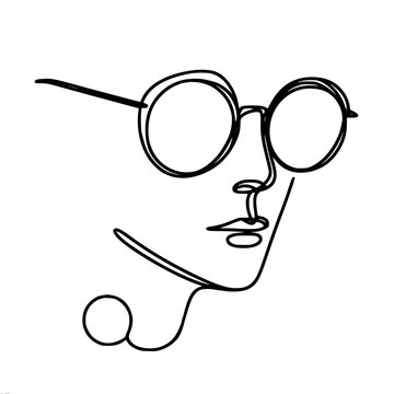 recommend clip art: business woman silhouette, face with round glasses, one line vector drawing