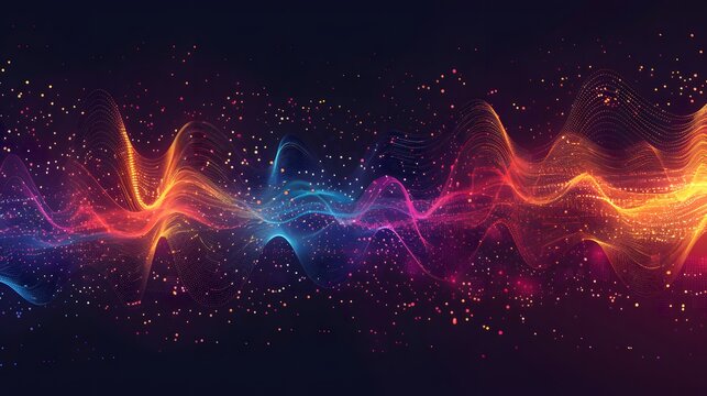 A background with colorful sound waves and dots, representing the concept of music visualization in data science.
