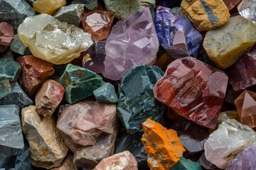 Close-up view of diverse colorful stones