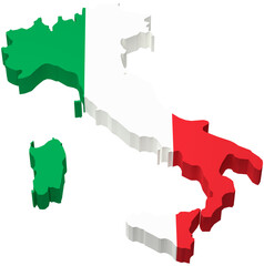 The map of Italy overlayed by the Italian flag isolated on transparent background. © Andreas Prott
