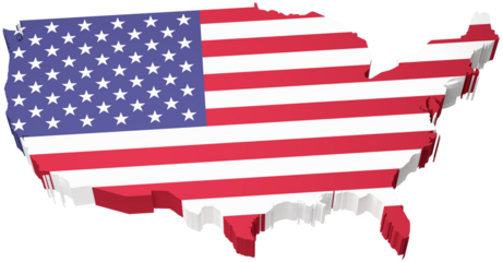 The map of the United States overlayed by the US flag isolated on transparent background.