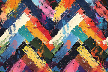 Intricate brush strokes forming a seamless zigzag chevron design bursting with color.