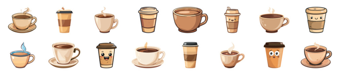 Cartoon coffee cup icon set. Coffee cup icon collection - stock vector.