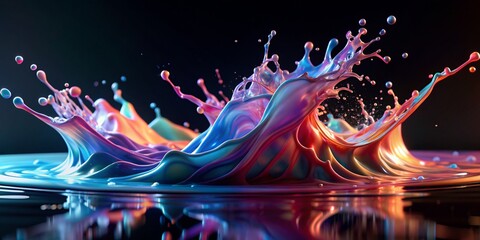 Generative ai. Abstract image of colorful, smooth waves and splashes. The vibrant hues include shades of blue, pink, yellow, orange, and purple, creating an energetic and dynamic scene.