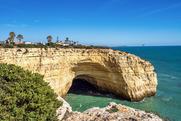 Portuguese coast in Benagil, Algarve, Portugal. Praia do Carvalho. Seven Hangging Valleys Trail.