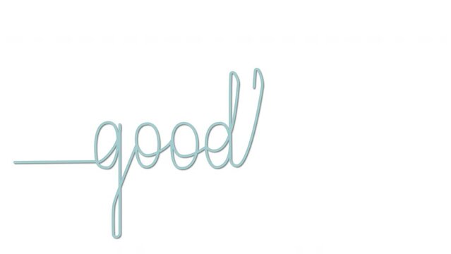 Goodbye word handwriting, script self drawing animation. Blue script line animated on white background.