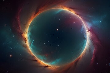 Obraz premium Colorful circle space galaxy cloud nebula. Stary night cosmos. Universe science astronomy. Supernova background wallpaper red blue greem orange. Imagination future supernatural 