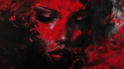 Fototapeta premium Oil painting of a woman's face in red.
