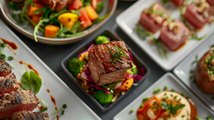 Detailed view of various gourmet dishes on an online food delivery platform, showcasing presentation and diversity