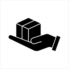 handle with caution, box icon vector in hand on white background. color editable, eps 10.
